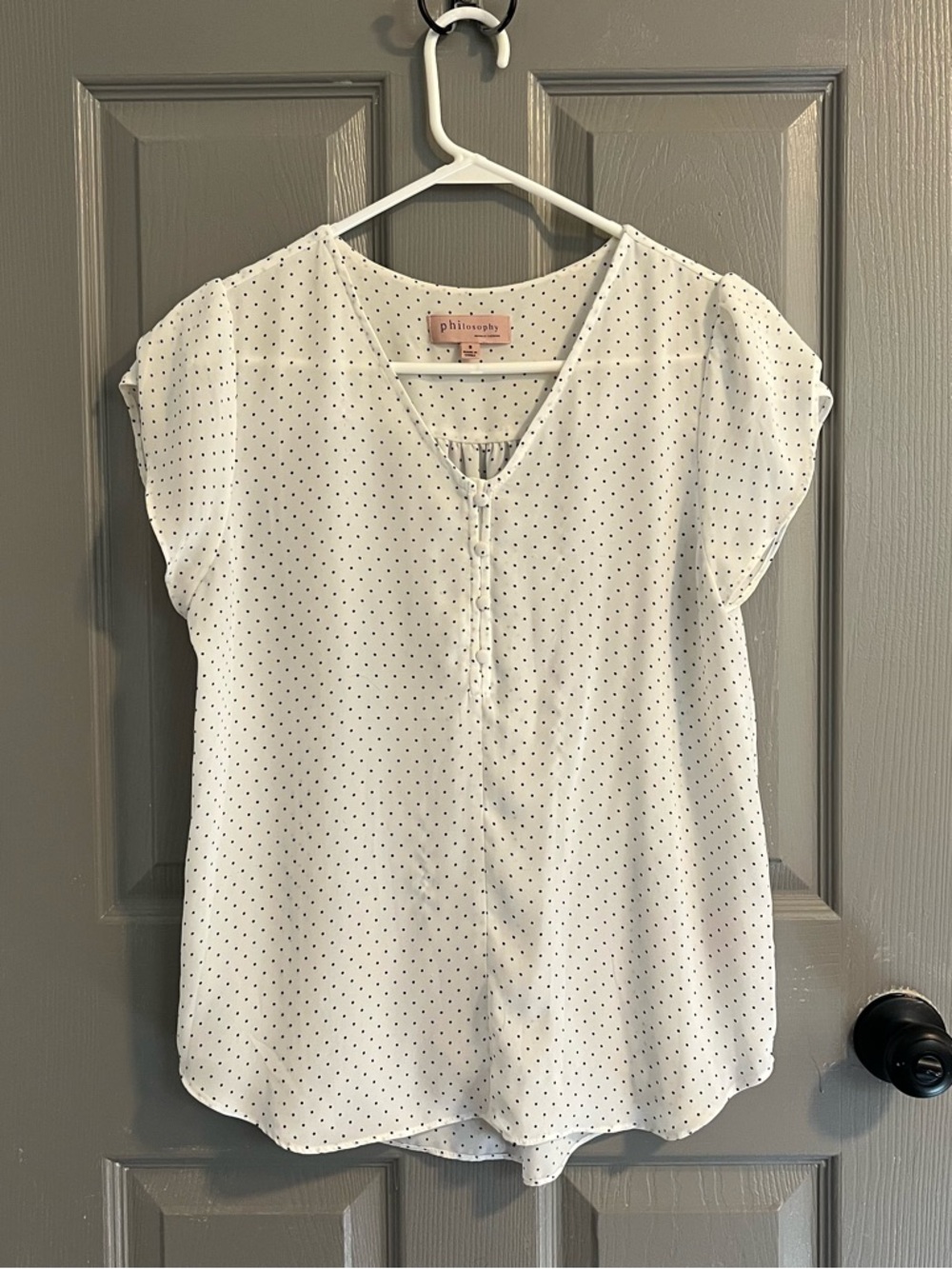 Philosophy White Blouse with Black Micro Dots Size S Polka Dot Feminine Office